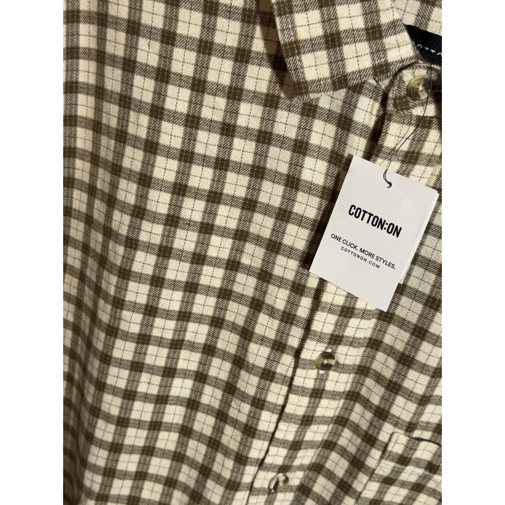 Cotton on Men's Tribeca Oversized Long Sleeve Shirt Stone Mini Check L - Picture 7 of 16